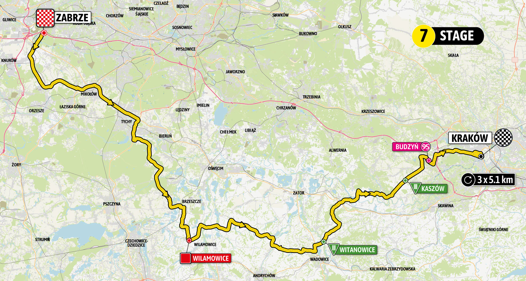E7 ven 04/08 Zabrze Cracovie 167 km départ 14h45 2023-mapa-etapu-7